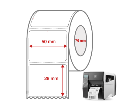 Direct Thermal Label Rolls 50mm x 28mm Perforated for Industrial Label Printers