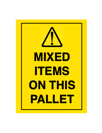 80×124 MIXED ITEMS ON THIS PALLET Fluro Yellow Warning Label Roll Black Printed W80124FMI