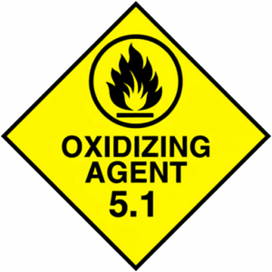 100x100 Oxidising Agent 5.1 Fluro Yellow Warning Label Roll Black Printed W100100OX