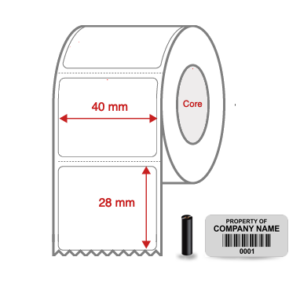 Thermal Transfer Blank WHITE Mylar Label Rolls 40mm x 28mm Perforated