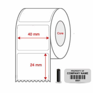 Thermal Transfer Blank WHITE Mylar Label Rolls 40mm x 24mm Non Perforated