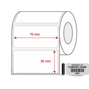 Thermal Transfer Blank WHITE Mylar Label Rolls 70mm x 25mm Perforated