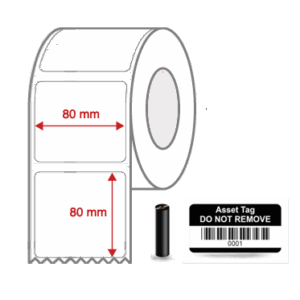 Thermal Transfer Blank WHITE Mylar Label Rolls 80mm x 80mm Non Perforated