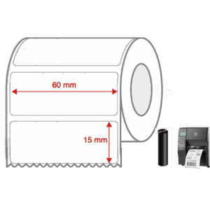 Thermal Transfer Label Rolls 60mm x 15mm Non Perforated for Industrial Label Printers