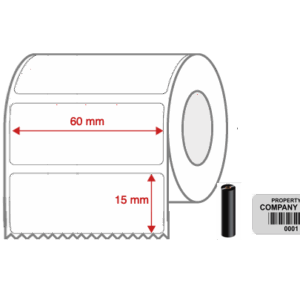 Thermal Transfer Blank WHITE Mylar Label Rolls 60mm x 15mm Non Perforated