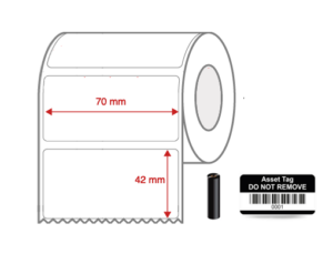Thermal Transfer Blank WHITE Mylar Label Rolls 70mm x 42mm Non Perforated
