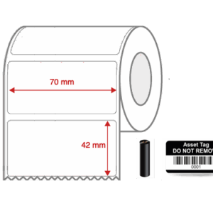 Thermal Transfer Blank WHITE Mylar Label Rolls 70mm x 42mm Non Perforated