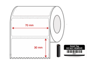 Thermal Transfer Blank WHITE Mylar Label Rolls 70mm x 30mm Perforated