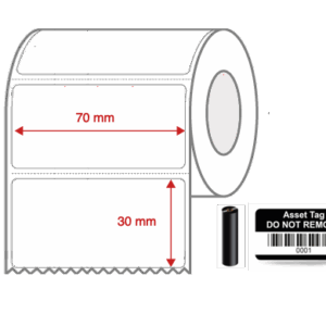 Thermal Transfer Blank WHITE Mylar Label Rolls 70mm x 30mm Perforated