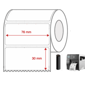Thermal Transfer Label Rolls 76mm x 30mm Non Perforated for Industrial Label Printers