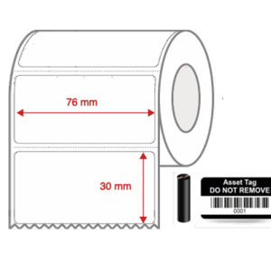 Thermal Transfer Blank WHITE Mylar Label Rolls 76mm x 30mm Non Perforated