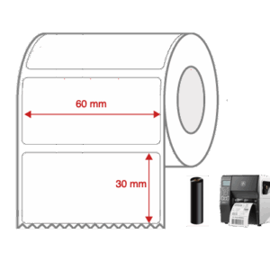Thermal Transfer Label Rolls 60mm x 30mm Non Perforated for Industrial Label Printers