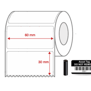 Thermal Transfer Blank WHITE Mylar Label Rolls 60mm x 30mm Non Perforated