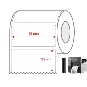 Thermal Transfer Label Rolls 56mm x 25mm Non Perforated for Industrial Label Printers