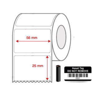 Thermal Transfer Blank WHITE Mylar Label Rolls 56mm x 25mm Non Perforated