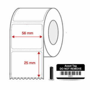 Thermal Transfer Blank WHITE Mylar Label Rolls 56mm x 25mm Perforated 