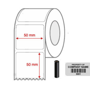 Thermal Transfer Blank Silver Mylar Label Rolls 50mm x 50mm Non Perforated 