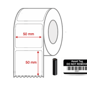 Thermal Transfer Blank WHITE Mylar Label Rolls 50mm x 50mm Non Perforated