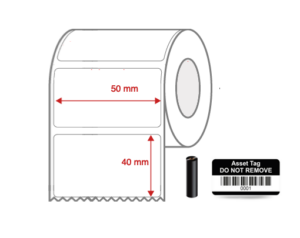 Thermal Transfer Blank WHITE Mylar Label Rolls 50mm x 40mm Non Perforated