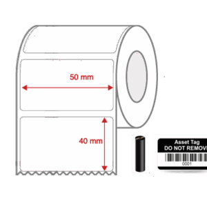Thermal Transfer Blank WHITE Mylar Label Rolls 50mm x 40mm Non Perforated 