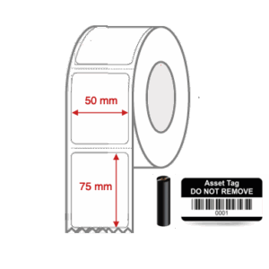 Thermal Transfer Blank WHITE Mylar Label Rolls 50mm x 75mm Perforated