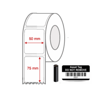 Thermal Transfer Blank WHITE Mylar Label Rolls 50mm x 75mm Perforated