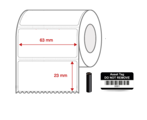 Thermal Transfer Blank WHITE Mylar Label Rolls 63mm x 23mm Perforated