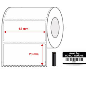 Thermal Transfer Blank WHITE Mylar Label Rolls 63mm x 23mm Perforated