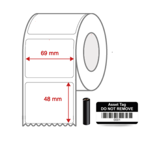 Thermal Transfer Blank WHITE Mylar Label Rolls 69mm x 48mm Non Perforated