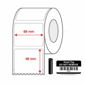 Thermal Transfer Blank WHITE Mylar Label Rolls 69mm x 48mm Non Perforated