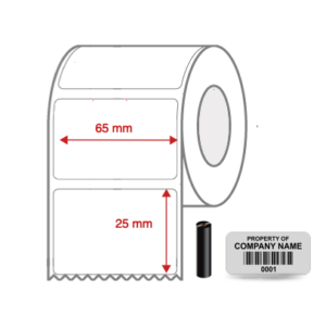 Thermal Transfer Blank Silver Mylar Label Rolls 65mm x 25mm Non Perforated