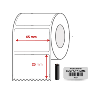 Thermal Transfer Blank Silver Mylar Label Rolls 65mm x 25mm Non Perforated
