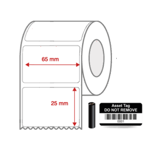 Thermal Transfer Blank WHITE Mylar Label Rolls 65mm x 25mm Non Perforated