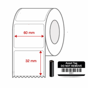 Thermal Transfer Blank WHITE Mylar Label Rolls 60mm x 32mm Non Perforated