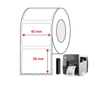 Thermal Transfer Label Rolls 40mm x 20mm Non Perforated for Industrial Label Printers