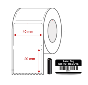 Thermal Transfer Blank WHITE Mylar Label Rolls 40mm x 20mm Non Perforated