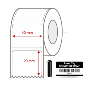 Thermal Transfer Blank WHITE Mylar Label Rolls 40mm x 20mm Non Perforated 