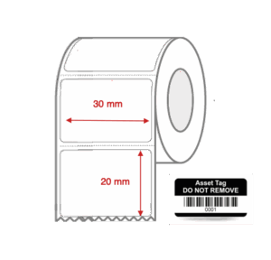 Thermal Transfer Blank WHITE Mylar Label Rolls 30mm x 20mm Non Perforated