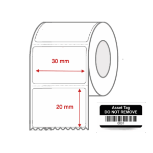 Thermal Transfer Blank WHITE Mylar Label Rolls 30mm x 20mm Non Perforated