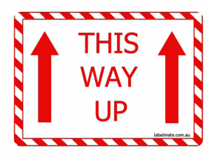 100×75 THIS WAY UP White and Red Warning Label Roll Black Printed W10075WR